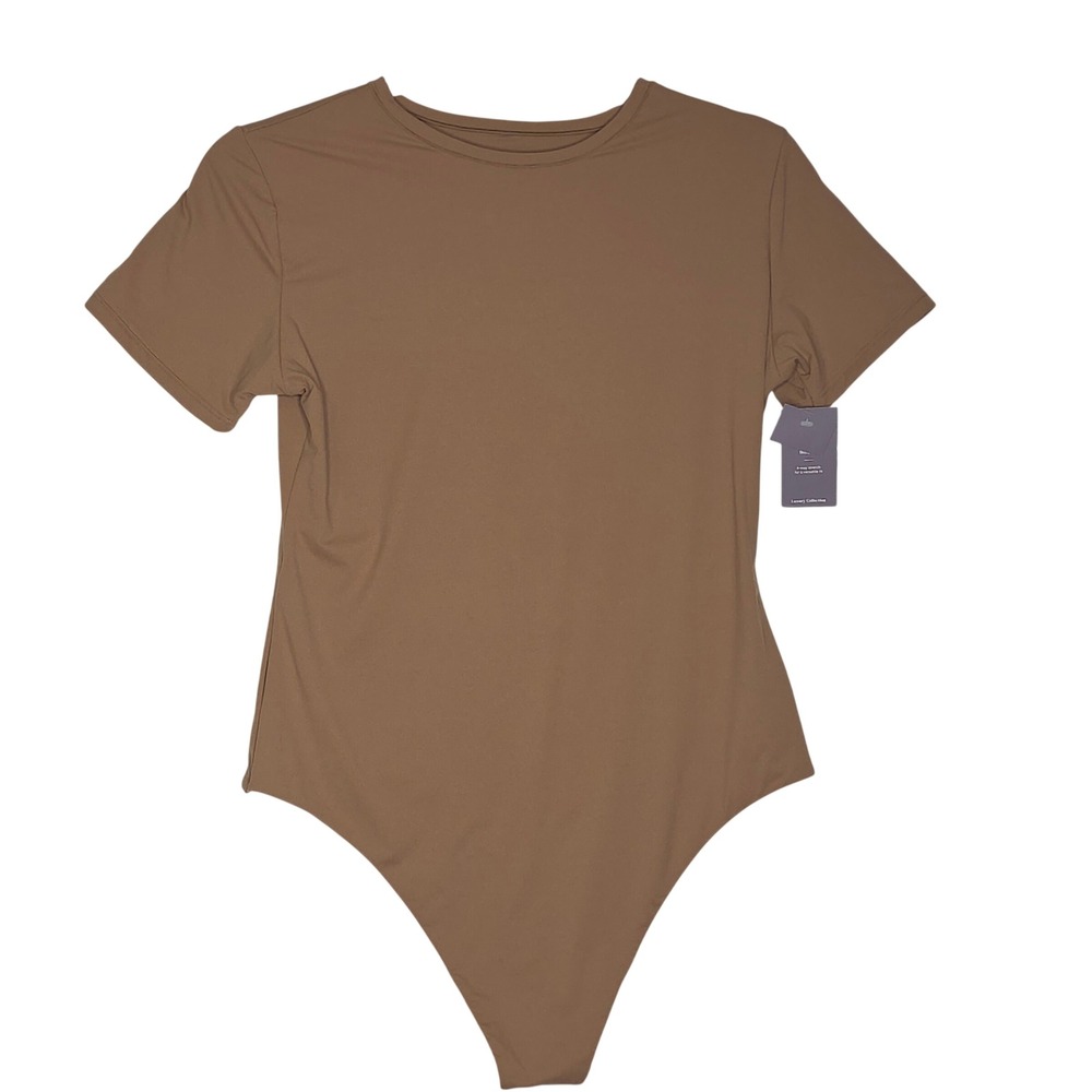 NWT Auden‎ Luxury Collection Stretch Bodysuit Brown XL Short Sleeve Crew Neck